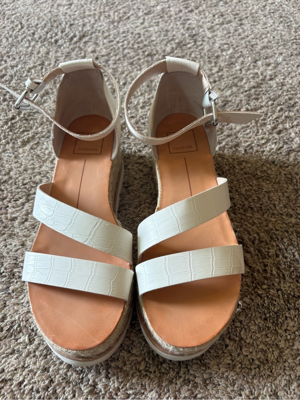 Dolce Vita White Croc-Embossed Espadrille Wedge Sandals
